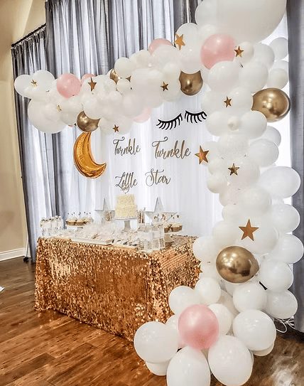 Décoration anniversaire « Twinkle Little Star » avec arche de ballons à Laval